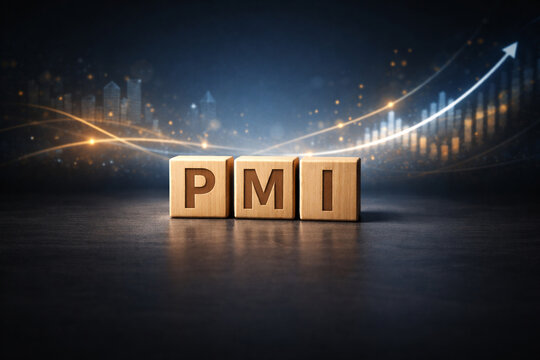M&A PMI Concept 3D Wooden Blocks on Dark Matte Surface"
