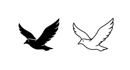 Black and white illustration of two flying doves side by side Vector