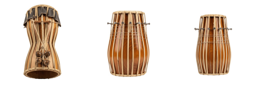 Khomok isolated on white background, traditional Bengali percussion instrument, खमोख, single string drum used in Baul folk music, Bharatiya lok sangeet studio cutout high resolution image