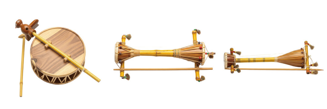 Khamak isolated on white background, traditional Bengali folk percussion instrument, खमक, single string rhythm instrument used in Baul Bharatiya lok sangeet studio cutout high resolution image