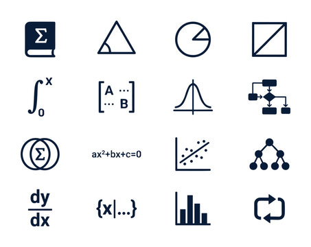 Mathematical Symbols Collection Vector Set with Geometry, Statistics, and Calculus