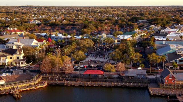 Aerial video evening at Lake Sumter Market Square The villages Florida
