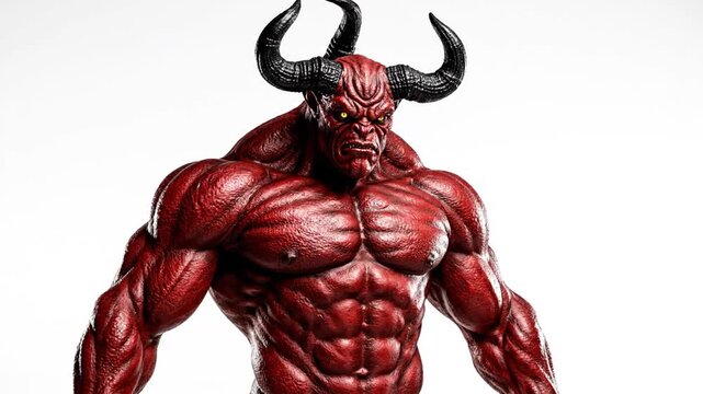 Muscular red demon monster with glowing eyes and horns