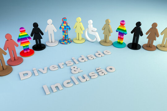 3D Illustration of diverse people icons with pride and disability symbols for inclusion