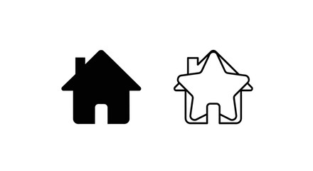 Fototapeta premium Black house icon and star shape house outline vector graphics Vector
