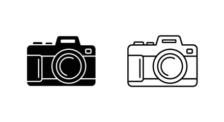 Camera icons in black and white line art style Vector