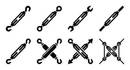 Naklejka premium Turnbuckle vector illustration, rigging screw, tensioning device, tackle set icons