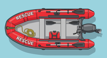 Naklejka premium Red Rescue Inflatable Boat.