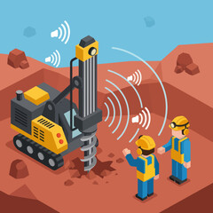 Fototapeta premium Construction Workers Operating Drilling Machine.
