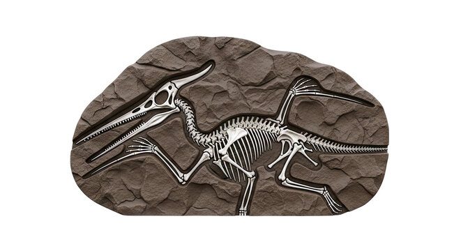 Pterodactyl Fossil Skeleton Embedded in Rock Matrix