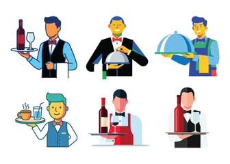 Culinary Professionals: A collection of skilled food service individuals, impeccably dressed and poised, present an array of drinks and meals with elegance.