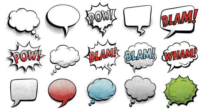 Comic Speech Bubbles with Sound Effects - Pow, Blam, Wham