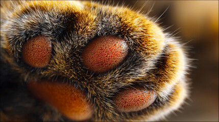 Fototapeta premium Extreme Macro of Cat Paw Pads with Detailed Fur and Texture