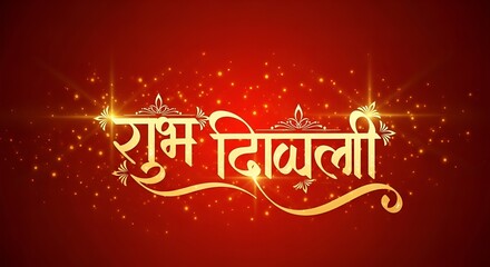 Naklejka premium Elegant Golden Calligraphy Shubh Diwali Greeting with Sparkling Particles Background