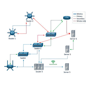 Network Infrastructure Diagram with Routers and Switches.