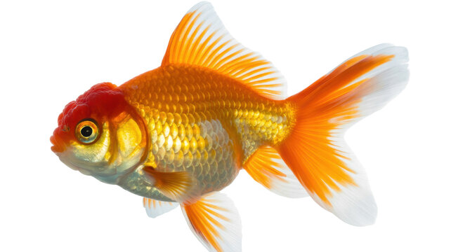 Goldfish with orange and white fins isolated on a transparent background