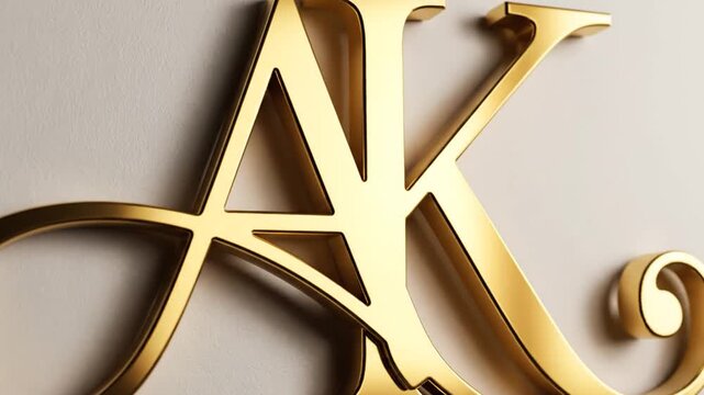 Elegant golden metallic AK monogram logo on light background