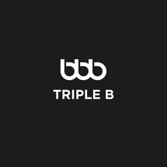 Triple B modern lettermark logo design featuring three connected 'b' letters in white on a black background, representing brand identity.