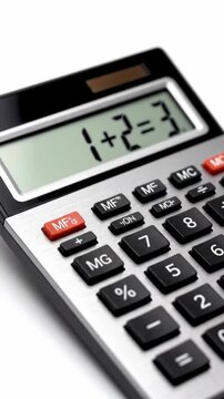 A calculator performing basic arithmetic operations with a digital display showing different sums and calculations, highlighting educational and financial applications.