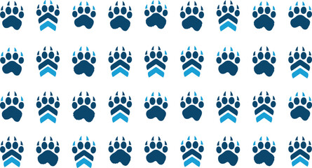 Fototapeta premium Paws Seamless pattern of blue animal paw prints vector tracks