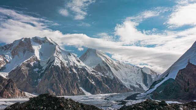 Khan Tengri and Chapaev peaks timelapse. Beautiful views of Kyrgyzstan. Tien Shan. 4K