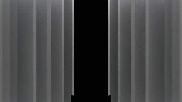 Centered viewpoint of a minimalist grayscale graphic showing a doorway, vertical columns, and gradient background in a simple environment