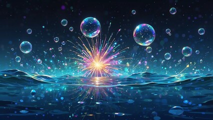 青い光の抽象的な青い波と水しぶきエネルギー背景