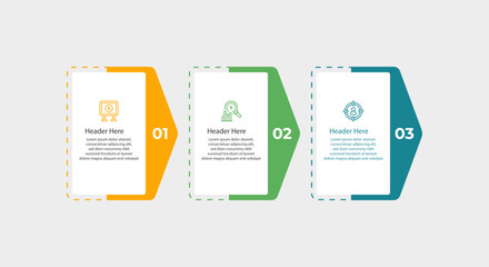 Process diagram in three steps with icons.