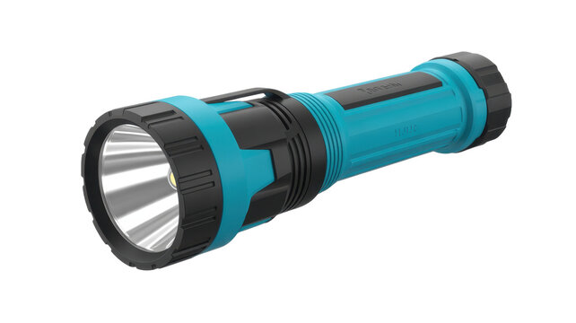 Blue and black flashlight on white background torch isolated on a transparent background