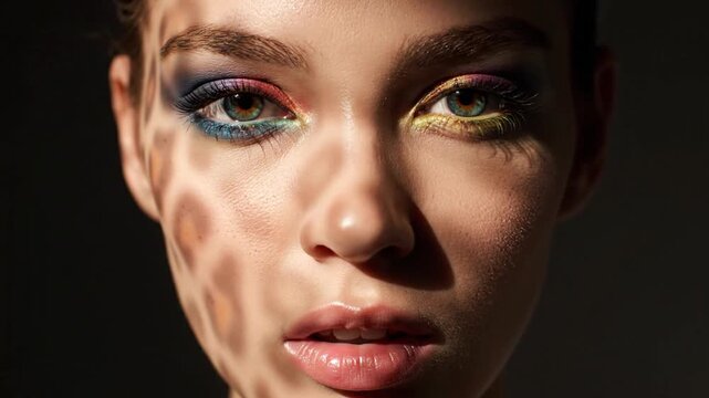 Beautiful woman's face with artistic makeup and intricate shadows