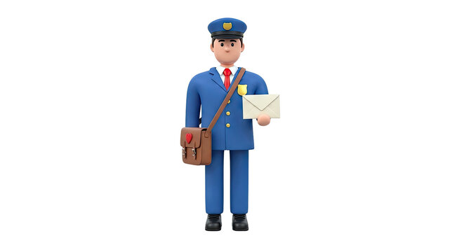 3D render of a mailman holding an envelope and a satchel