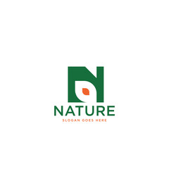 Minimalist N Leaf Monogram Logo &ndash; Organic Nature Branding Vector Symbol