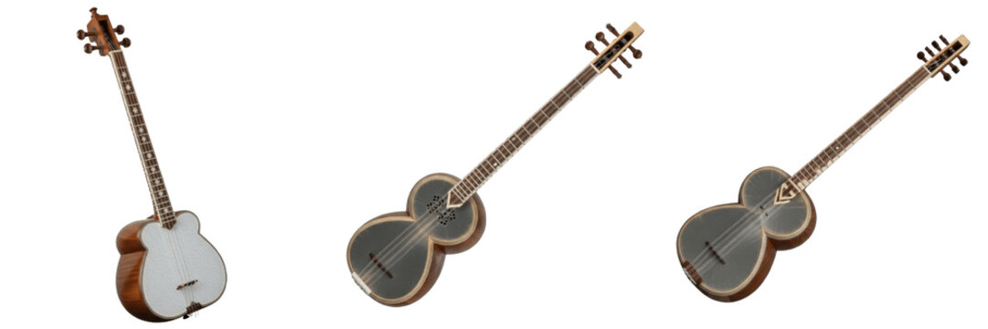 Tar Persian lute isolated on white background, traditional Middle Eastern string instrument, تار, Persian and Arabic tar for folk, classical, and ceremonial music performances in Arabic, Turkish, and 