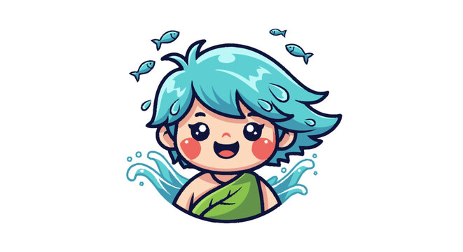 Cartoon Mermaid Character with Blue Hair.