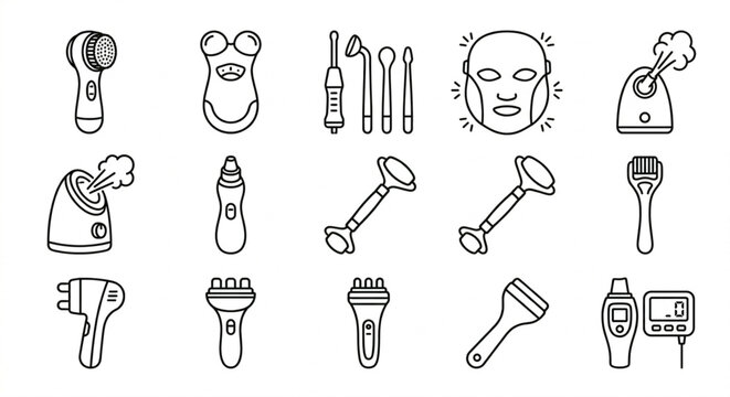 Facial Skincare Gadgets and Beauty Device Icons
