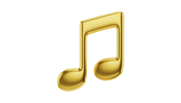 Gold eighth note music symbol music note shiny metallic isolated on a transparent background