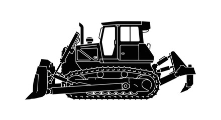 Black bulldozer silhouette on white background construction equipment heavy machinery. © siti