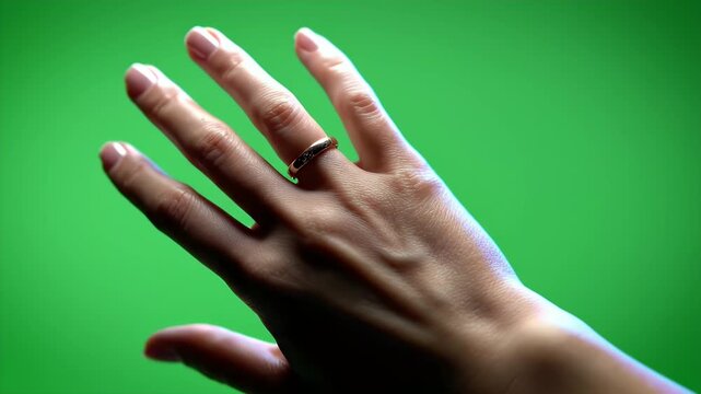 Close up of a Woman's Hand with Ring on Green Screen Background