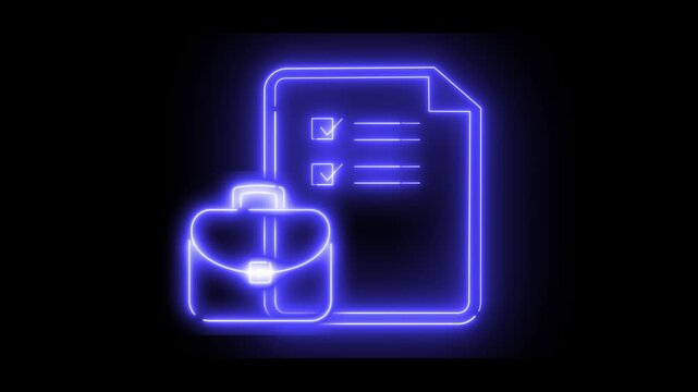 Neon light effect animation of a document icon with a portfolio