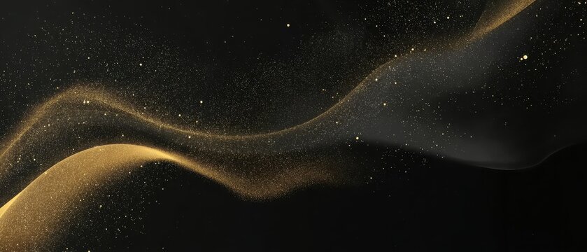 Golden dust luxury waved design element isolated on black background, ideal for luxury and elegant themes. The dust and waves add opulence and movement to compositions for various creative projects.