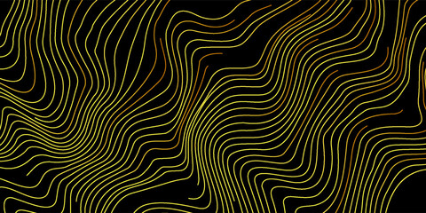 Vector abstract brush stroke wavy lines flowing smooth curve gold light gradient isolated on black background in concept of luxury, technology, science, music, modern