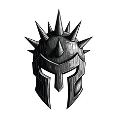 Obraz premium Spiked Warrior Helmet Vector Illustration - Dark Spartan Gladiator Headgear