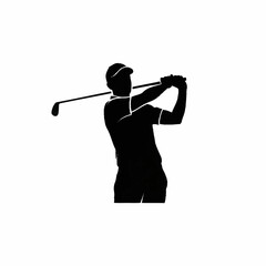 Golfer Silhouette Preparing to Hit Golf Ball. © Dombo
