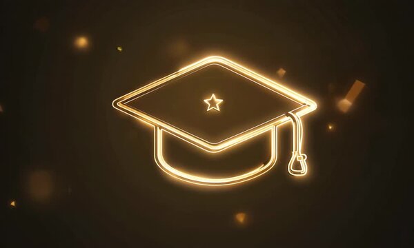 golden neon light outline glowing graduation cap icon.ai 