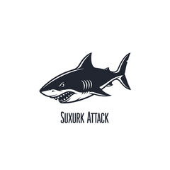 Obraz premium Aggressive black and white shark illustration with open mouth and sharp teeth