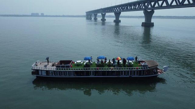 Wide Angle Drone Shot of Padma River Nature Scene