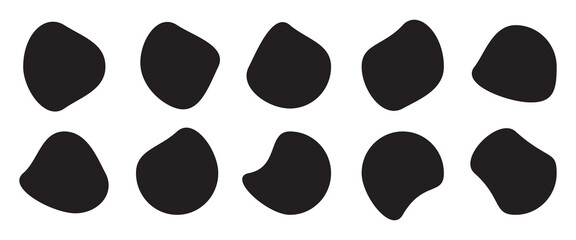 Fototapeta premium Liquid organic blob. Abstract organic black rounded blob shapes vector irregular figures isolated on white background. Black cube drops. 