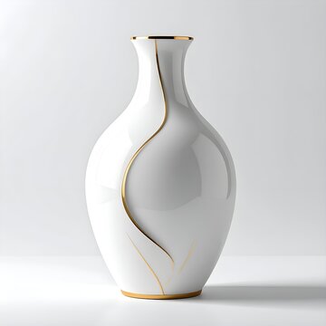 Minimal White Ceramic Vase with Gold Line Feminine Silhouette Design