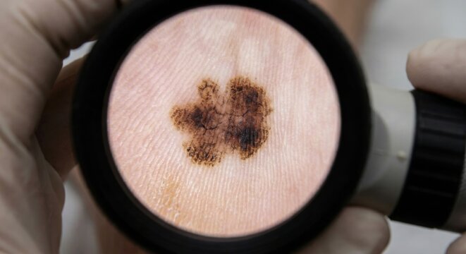 Dermoscopy examination of a suspicious mole on a foot