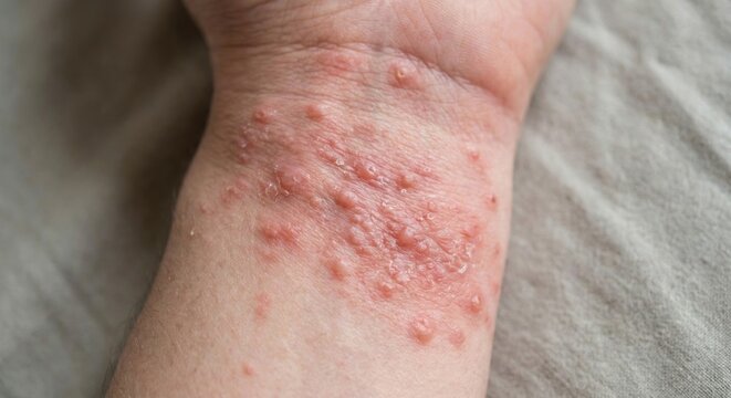 Close up of contact dermatitis rash on human wrist